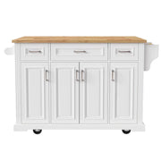 Large Kitchen Island with Wood Drop Leaf, Embossed Texture Rolling Kitchen Cart wDoors and Drawers wStorage for Kitchen, White