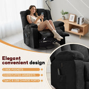 Rocker Recliner, Glider Recliner Chairs for Adults, 360° Swivel Rocking Chair with Massage and Heating, Nursery Chair with Storage and USB Charging for Living Room, Bedroom, Nursery