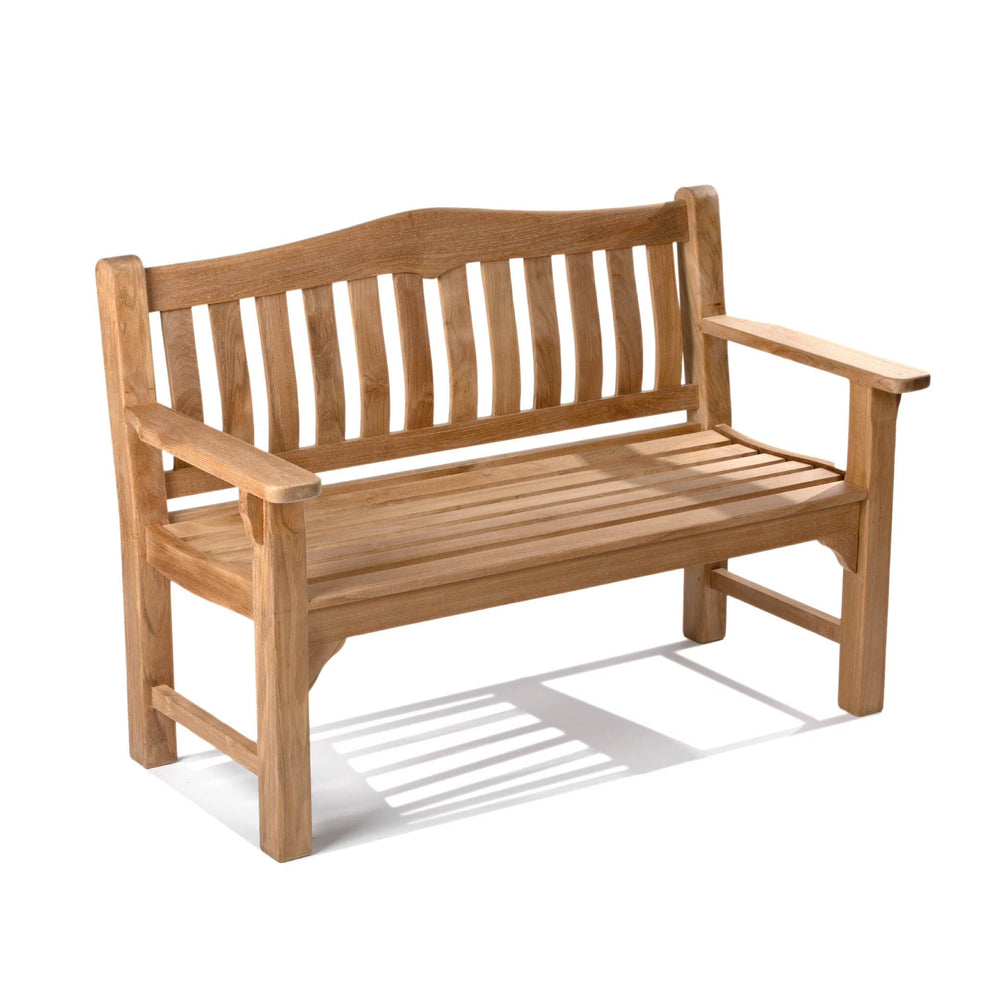 Ash & Ember Hawthorne Grade A Teak 53" Bench, Seats 2 People Comfortably, Weather Resistant Indoor Outdoor Solid Wood Patio Furniture with Tightly Spaced Slats, Bowed Back, Armrests