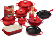 2025 20-piece Signature Cast Iron Cookware Set,10.25′′ Skillet,1.75-quart Saucepan with Lid