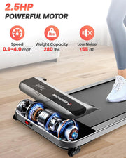 Walking Pad, Under Desk Treadmill with Incline for Home Office 2.5HP Portable Walking Treadmill with 280 Lbs Weight Capacity Walking Machine, Remote Control, LED Display