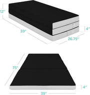 Best Choice Products 4in Portable Queen-Size Mattress, Tri-Fold Mattress for Camping, Guest, Toddler, Foam Plush w/Carry Case - Grey