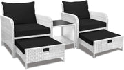 LEVELEVE Balcony Furniture 5 Piece Patio Conversation Set, PE Wicker Rattan Outdoor Lounge Chairs with Soft Cushions 2 Ottoman&Glass Table for Porch, Lawn-Brown Wicker