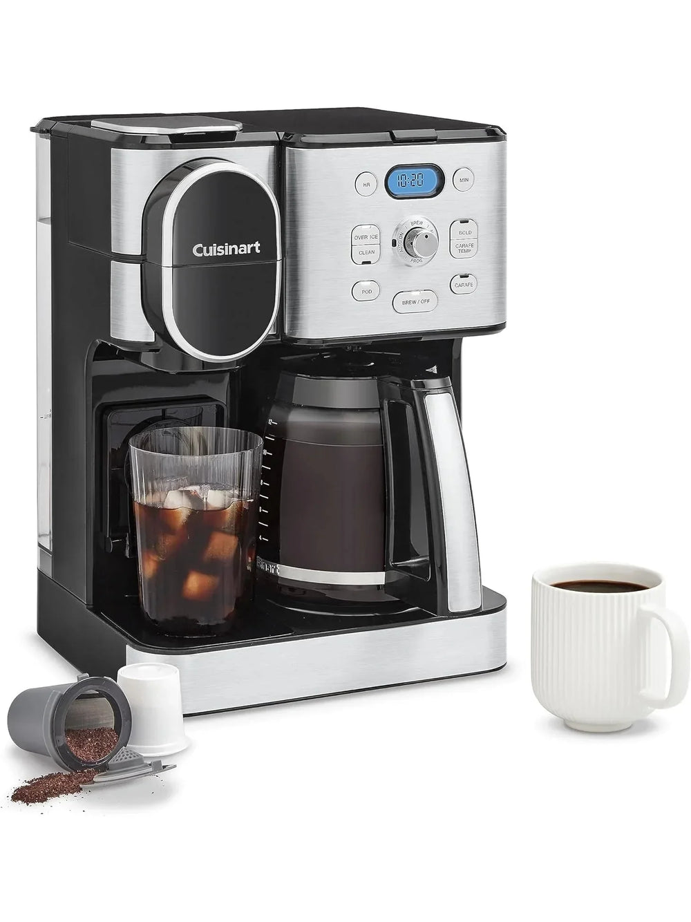 Cuisinart Coffee Maker, 12 Cup Glass Carafe, Automatic Hot & Iced Coffee Maker, Single Server Brewer, Stainless Steel, SS 16