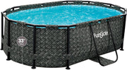 Funsicle 167 by 98 by 39.5 Inches Oasis Designer Oval Frame Outdoor Above Ground Swimming Pool Pool Set with Accessories, Dark Herringbone Gray