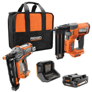 RIDGID 18V Brushless Cordless Nailer Combo Kit with Brad &amp; Finish Nailers, Battery &amp; Charger