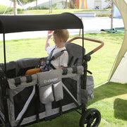All-Terrain 4 Seater Wagon Stroller for Kids - Heavy-Duty 300lb Capacity, One-Hand Fold Design, High Seats with 5-Point Harness, Adjustable Canopy and Handlebars, Light Grey