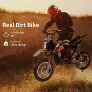 Electric Dirt Bike for Kids,36V Ride on Motorcycle,Up to 15.5MPH,350W Brushless Motor,LED Headlight,Leather Seat,Front and Back Brakes,Electric Motorcycle for Kids Age 8-16,Max Load 175lbs