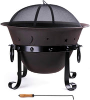 Cast Iron Fire Pits, Outdoor Round Wood Burning Fire Pit Bowl with Mesh Screen,Fireplace Poker,29 inch cast Iron Black