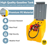 TECSPACE 58 Gallon Gasoline Tank, Portable Fuel Tank with 12V Electric Fuel Transfer Pump, 40 GPM Gasoline Fuel Tank with 4 Meters Hose for Gasoline Transportation (Yellow, 58 gal)