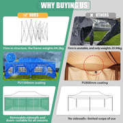COBIZI 10x20 Heavy Duty Pop up Canopy Tent with 6 sidewalls Easy Up Commercial Outdoor Canopy Wedding Party Tents for Parties All Season Wind & Waterproof Gazebo with Roller Bag,Black(Frame Thickened)