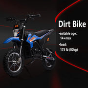 36V Kids Electric Dirt Bike, 36V, 350W, 15.5MPH, LED, 175lbs Max – Blue