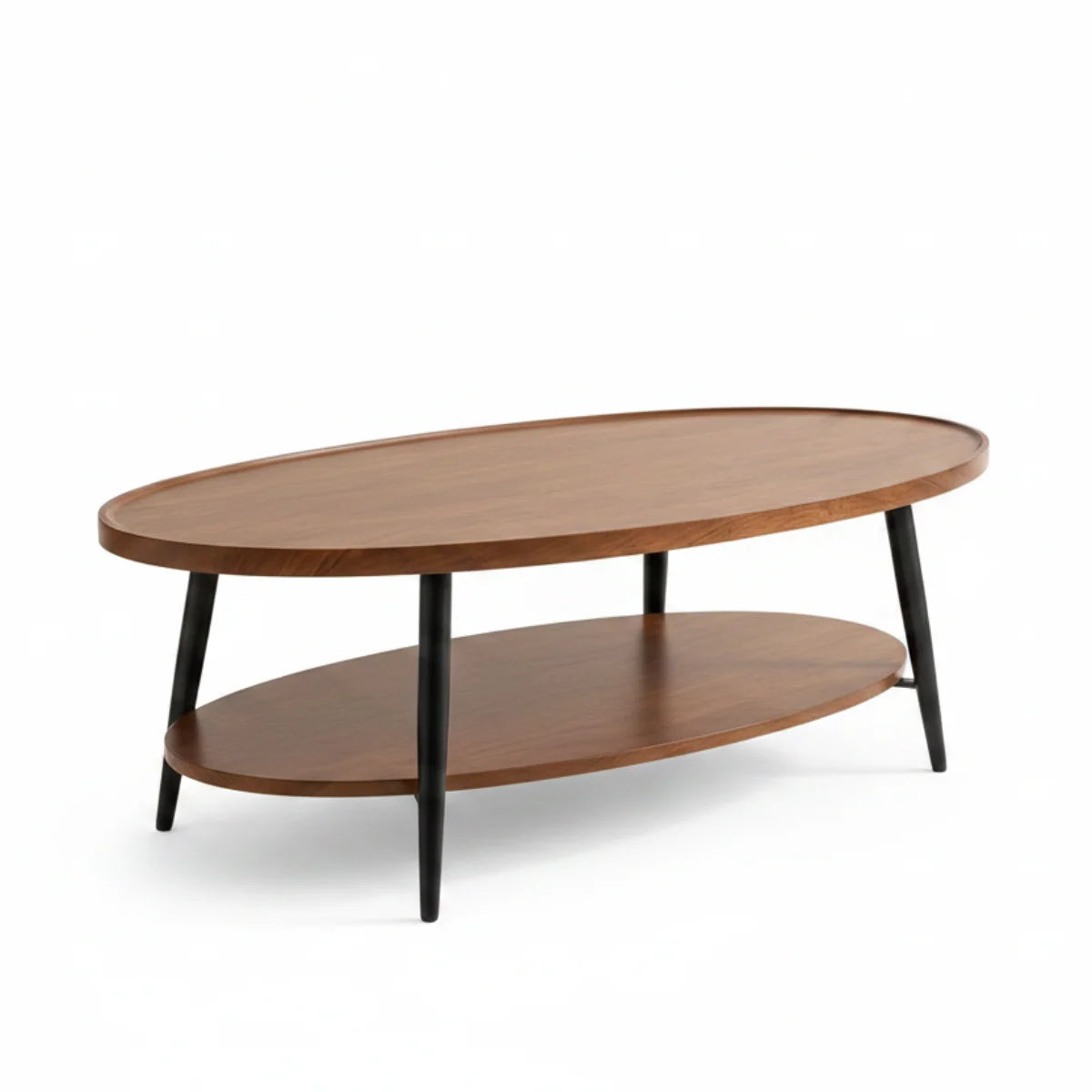 47 Inch Espresso Oval Double Layer Coffee Table