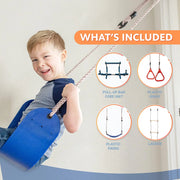 6 Piece Indoor Doorway Gym Set for Kids – Indoor Swing for Kids Includes Kids Swing Chair, Rings, Hanging Trapeze, Ladder, Swinging Rope & Pullup Bar