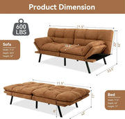 Amazon Basics Brown Loveseat,Convertible Couch Memory Foam Futon Sofa Bed Modern Sleeper Sofa for Small Compact Living Room,Office,Apartment, Linen Fabric
