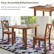 3-Piece Wood Drop Leaf Breakfast Nook Dining Table Set with 2 X-back Chairs for Small Places
