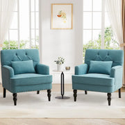 Set of 2 Arm Chair Upholstered Button Tufted Accent Chair with Lumbar Pillow Beige/ Grey/ Light Blue