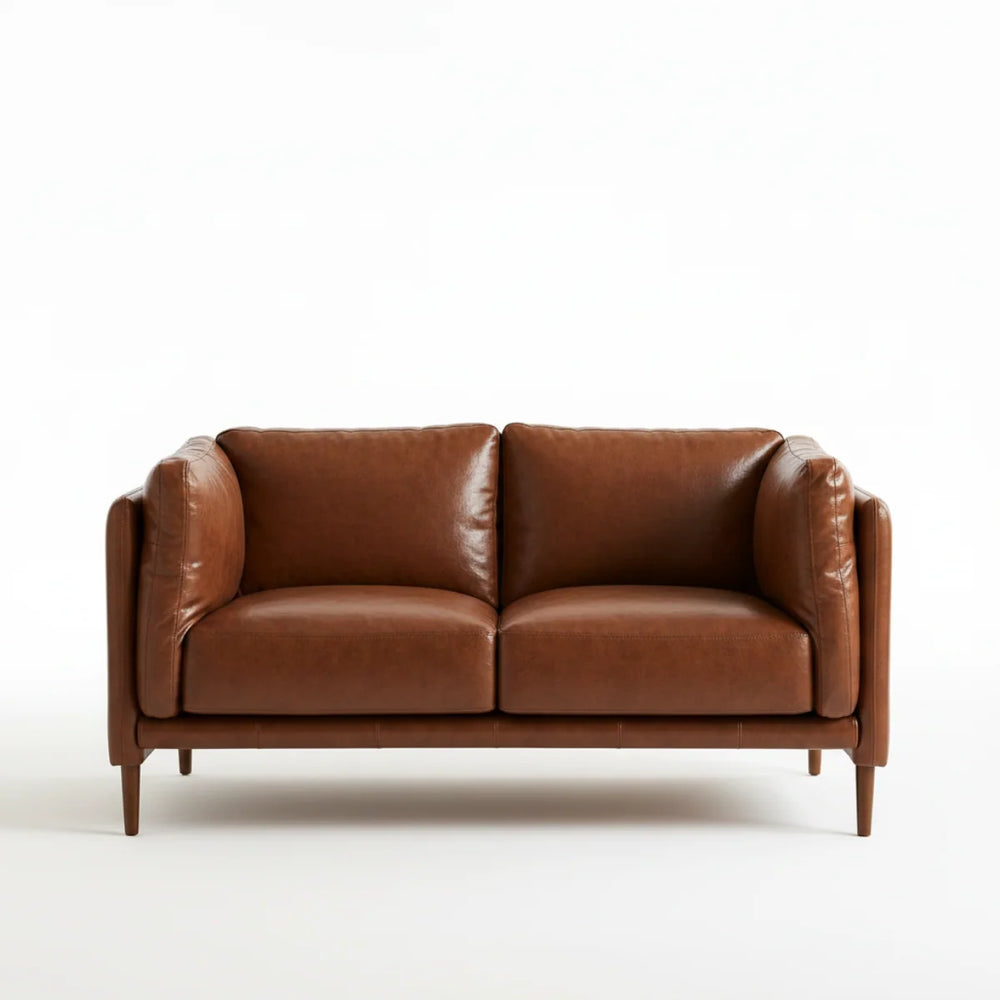59 Inch Brown PU Leather Loveseat Sofa Wide Seat
