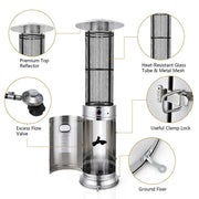 41000 BTU Standing Propane Patio Heater with Wheels, Stainless Steel Round Glass Tube Gas Outdoor Heater