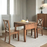 3-Piece Wood Drop Leaf Breakfast Nook Dining Table Set with 2 X-back Chairs for Small Places