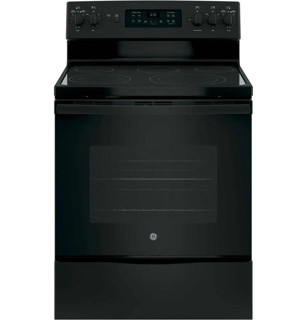 GE 30′′ Freestanding Electric Range, Black – Dual-Element Cooktop, Convection Oven, Self-Cleaning