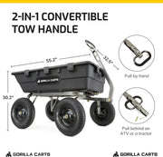 Heavy Duty Poly Utility Dump Wagon Garden Cart w/Pneumatic Tires, 6 Cu Ft - 1200 lb Capacity Outdoor Wheelbarrow for Yard, Landscaping & Gardening, Lawn Tractor or ATV Towable-Gorilla Carts
