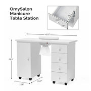 OmySalon Manicure Table Nail Desk w/Electric Downdraft Vent