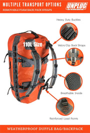 UNPLUG Ultimate Adventure Bag -1680D Heavy Duty Waterproof Travel Duffel Bags for Camping, Motorcycle Dry Bag, Waterproof Bags for Boating, Waterproof Duffle Backpack,Tactical Duffle Bag