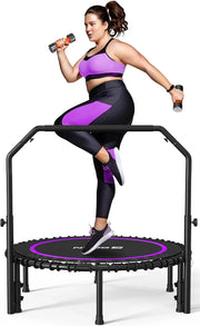 BCAN 450/550 LBS Foldable Mini Trampoline, 40"/48" Fitness Trampoline with Bungees, U Shape Adjustable Foam Handle, Stable & Quiet Exercise Rebounder for Adults Indoor/Outdoor Workout