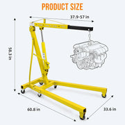Joankaren 2 Ton Folding Hydraulic Engine Hoist, Heavy - Duty Engine Shop Crane Hoist Lift, Heavy Cherry Picker with 6