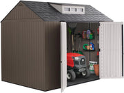 Rubbermaid Resin Outdoor Storage Shed With Floor (7 x 7 Ft) Weather Resistant Gray Organization for Home/Backyard/Garden Tools/Lawn Mower/Bike Storage/Pool Supplies