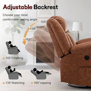 Rocker Recliner, Glider Recliner Chairs for Adults, 360° Swivel Rocking Chair with Massage and Heating, Nursery Chair with Storage and USB Charging for Living Room, Bedroom, Nursery