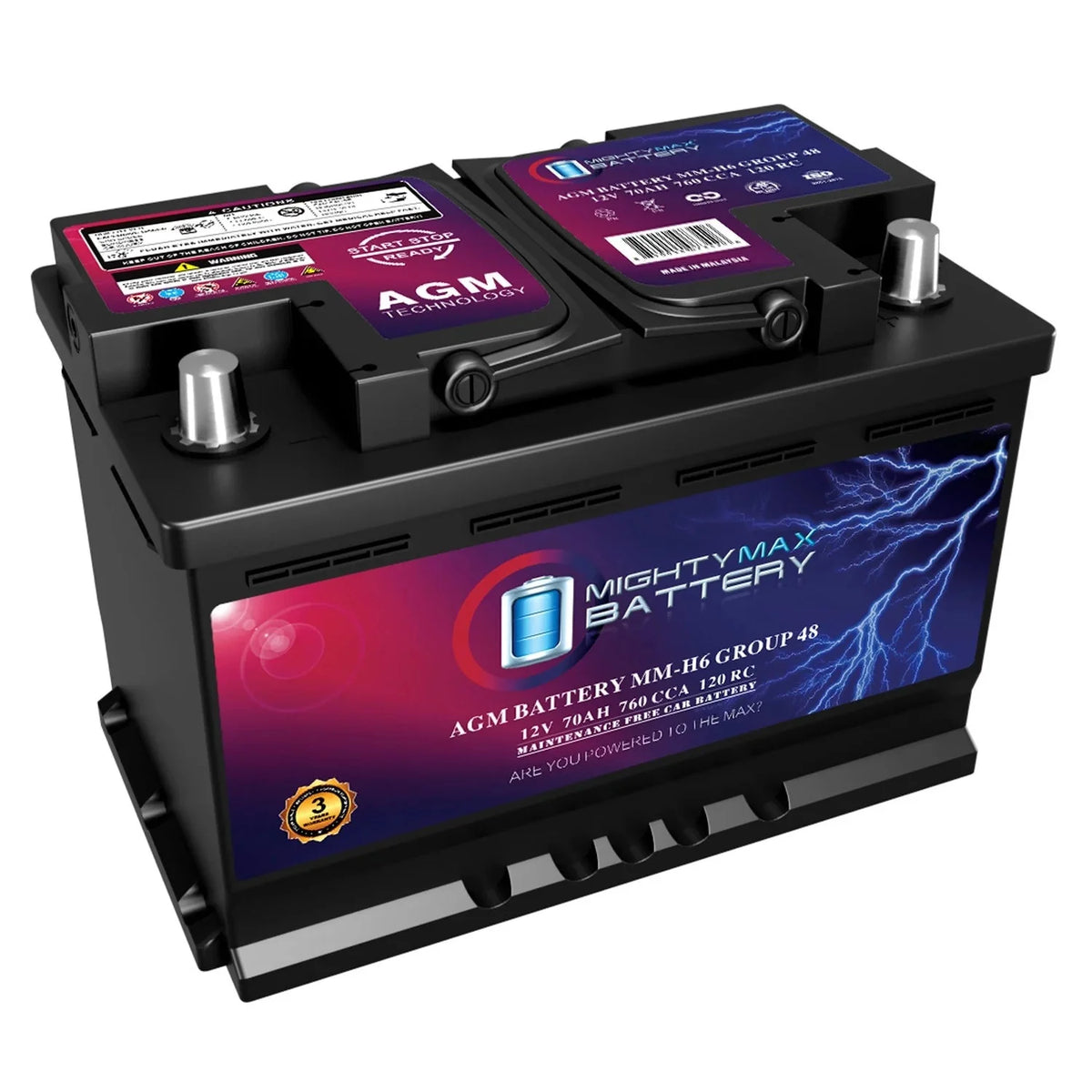 MM-H6 12V 70AH Car Battery, 760 CCA, Group 48, Compatible with Chevrolet Silverado 1500, Long Life, High Discharge Rate