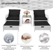 LEVELEVE Balcony Furniture 5 Piece Patio Conversation Set, PE Wicker Rattan Outdoor Lounge Chairs with Soft Cushions 2 Ottoman&Glass Table for Porch, Lawn-Brown Wicker