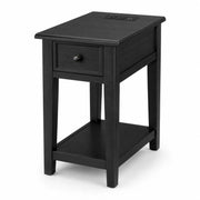 Narrow End Table with USB Charging, Drawer & Shelf, Farmhouse Style