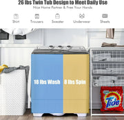 COSTWAY Double Tub 26 lb Capacity Laundry 18 lb 8 lb Spin Combo Drain Pump Washing Machine