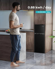 EUHOMY 3.2 Cu.Ft Mini Fridge with Freezer 2-Door Compact Refrigerator for Bedroom, Dorm, Office or Apartment, Silver