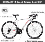 WEIZE Road Bike, 700C Wheel City Commuter Bicycle, Shimano 14 Speed Drop Bar, Racing Adult Bike with Caliper Brakes, High-Carbon Steel Hybrid Bikes