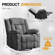 Rocker Recliner, Glider Recliner Chairs for Adults, 360° Swivel Rocking Chair with Massage and Heating, Nursery Chair with Storage and USB Charging for Living Room, Bedroom, Nursery