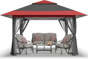 CROWN SHADES 13x13 Pop Up Gazebo, Canopy Tent, Gazebos on Clearance - Outdoor Gazebo for Backyard & Patio Furniture - Carpa Pop Up Tent with Wheeled STO-N-Go Cover Bag (Beige & Coffee)