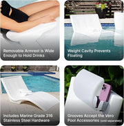 Pool Lounger, Fade-Resistant, Waterproof Patio Furniture, Pool Lounge Chair for Sun Shelf, Use in Pools with Shelves Up to 9-Inches Deep or Outside Pool Deck, Weighted, White