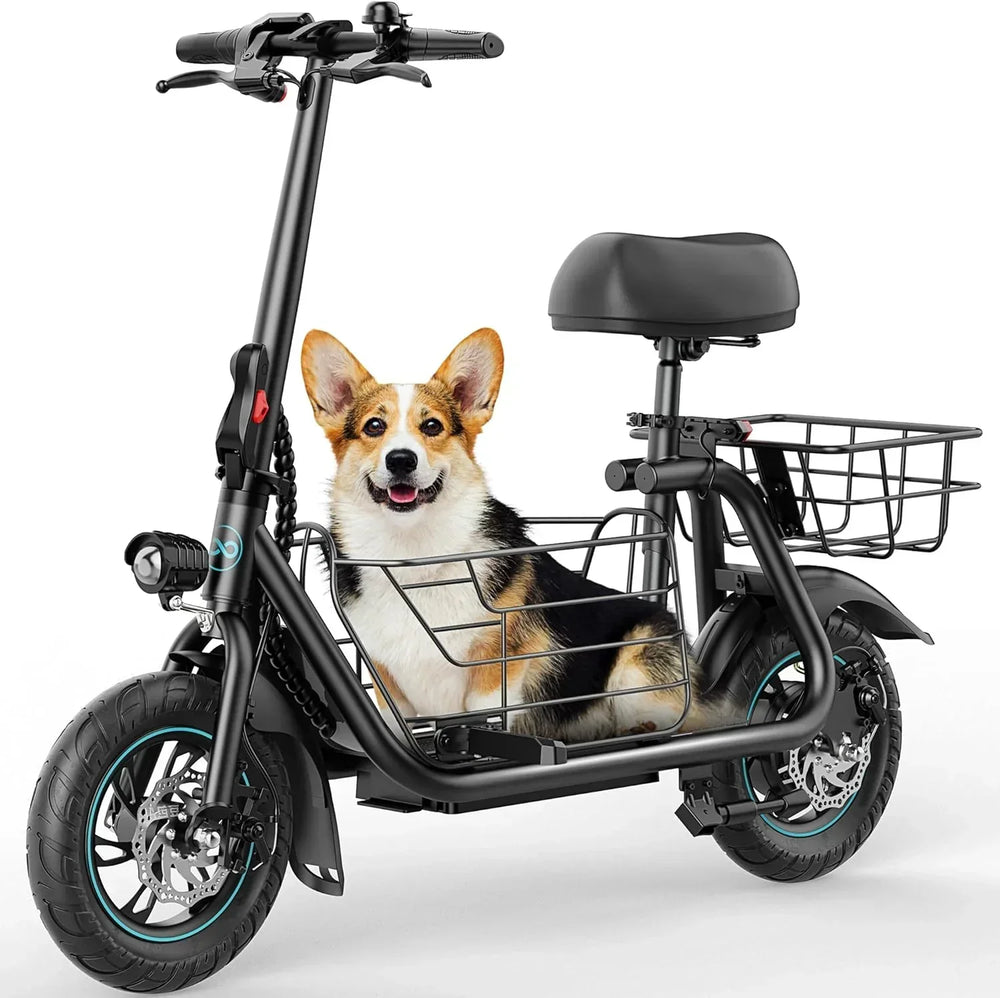 Gyroor Adult Electric Scooter with Large Center Basket 20 Mile Range Foldable and Seat