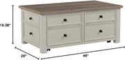 Ashley Bolanburg Lift Top Coffee Table with Drawers, Antique Cream & Brown