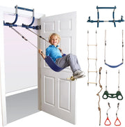 6 Piece Indoor Doorway Gym Set for Kids – Indoor Swing for Kids Includes Kids Swing Chair, Rings, Hanging Trapeze, Ladder, Swinging Rope & Pullup Bar