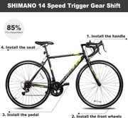 WEIZE Road Bike, 700C Wheel City Commuter Bicycle, Shimano 14 Speed Drop Bar, Racing Adult Bike with Caliper Brakes, High-Carbon Steel Hybrid Bikes