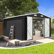 Aoxun 10 x 12FT Outdoor Storage Shed with Double Hinged Large Door Utility Garden Shed