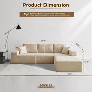ovios 104" Cloud Sectional Couch with L-Shape Chaise,Modern Modular Sofa with Deep Seat, Upholstered Couches for Living Room Bedroom,No Assembly Required, Grey (Plush Corduroy Fabric)