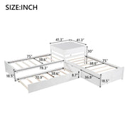 White Modern Twin Size L-shaped Platform Bed with Trundle and Drawers for Bedroom