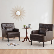Set of 2 Arm Chair Upholstered Button Tufted Accent Chair with Lumbar Pillow Beige/ Grey/ Light Blue