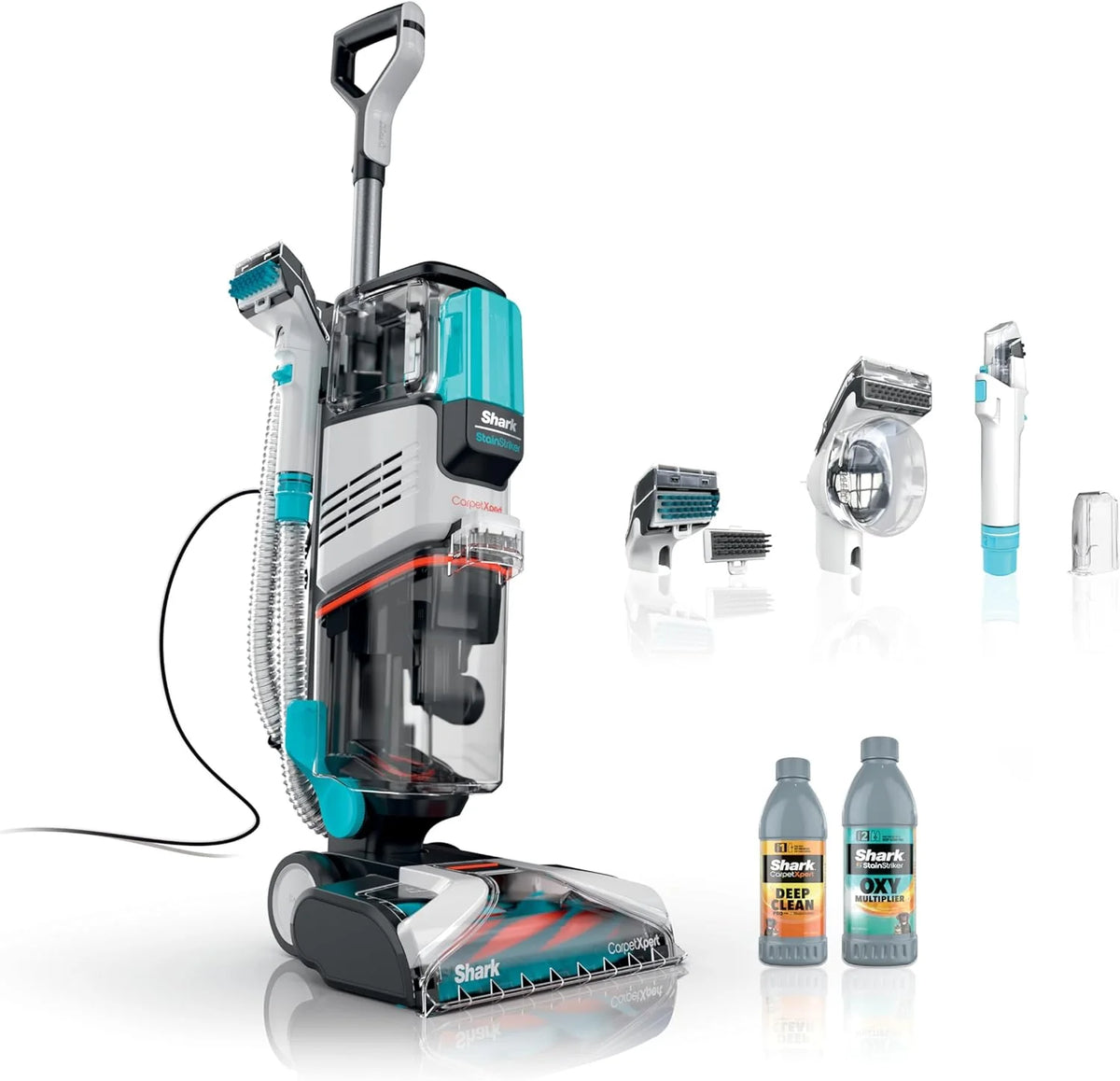 Shark CarpetXpert EX201 Carpet Cleaner, Cyan – Deep Cleaning with StainStriker, Perfect for Pets, Includes Spot & Stain Remover Tools